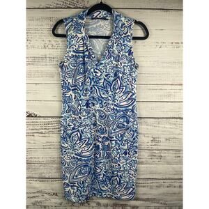 Katherine Way Dress Women's Small Blue Paisley V Neck Shift Knee Length